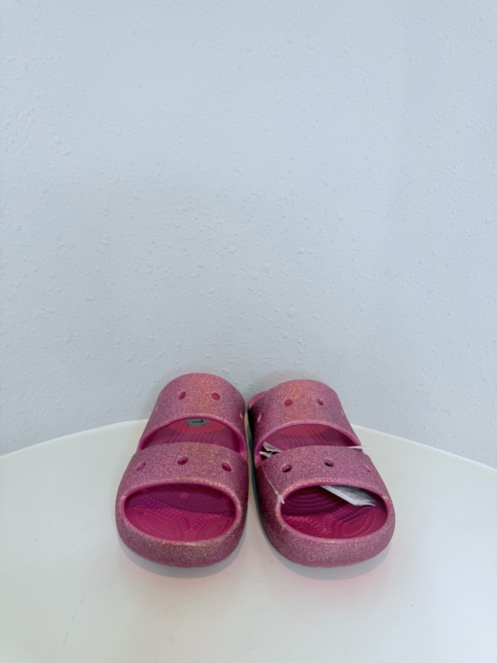 Crocs Classic Iridescent Glitter Unisex Hot Pink Slides Size W 7 NWT - Picture 9 of 11